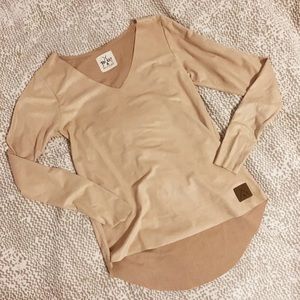 Tribe Kelley “Sand” suede v neck long sleeve top